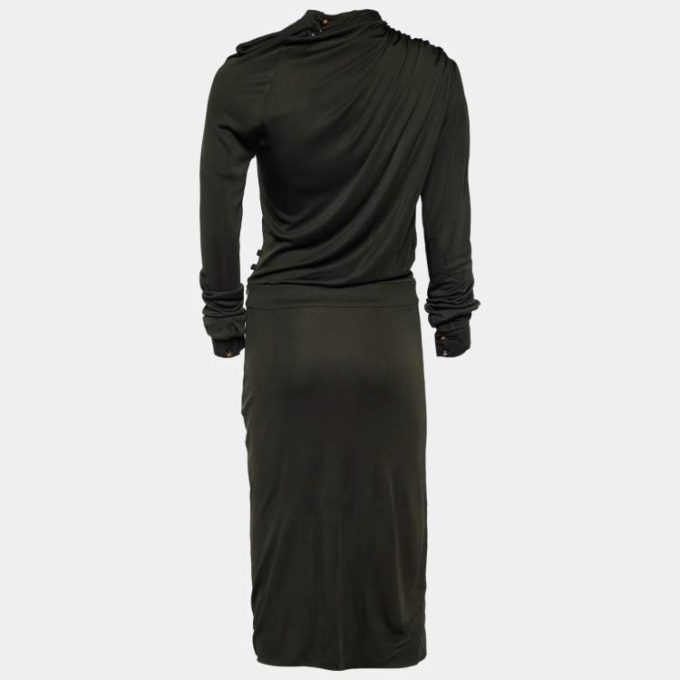 مملوكة مسبقًا Fendi Dark Green Jersey Asymmetric Shoulder Midi Dress M