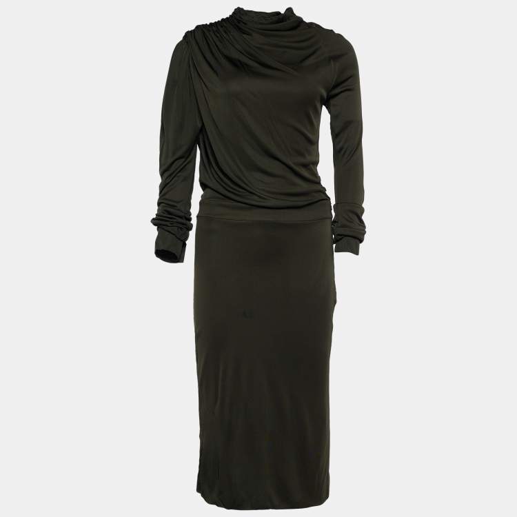 مملوكة مسبقًا Fendi Dark Green Jersey Asymmetric Shoulder Midi Dress M