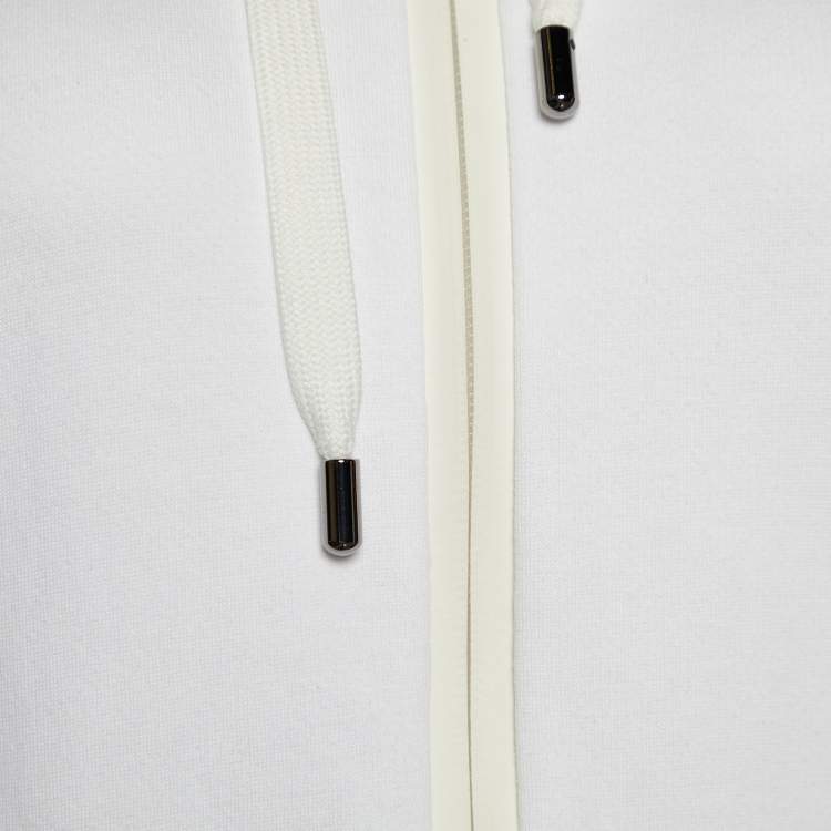 Pre Owned Fendi White Cotton Logo Detail Zip Up Hoodie L