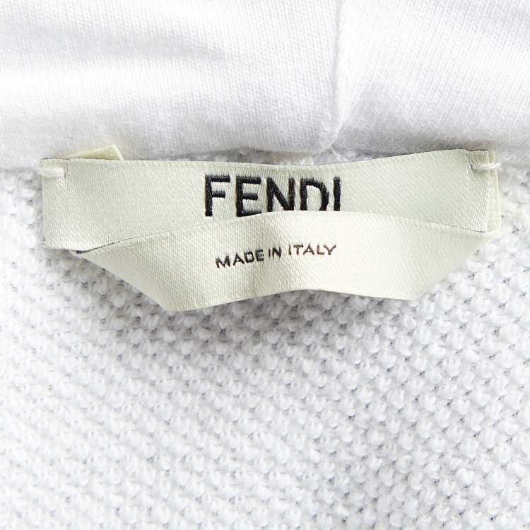 Pre Owned Fendi White Cotton Logo Detail Zip Up Hoodie L