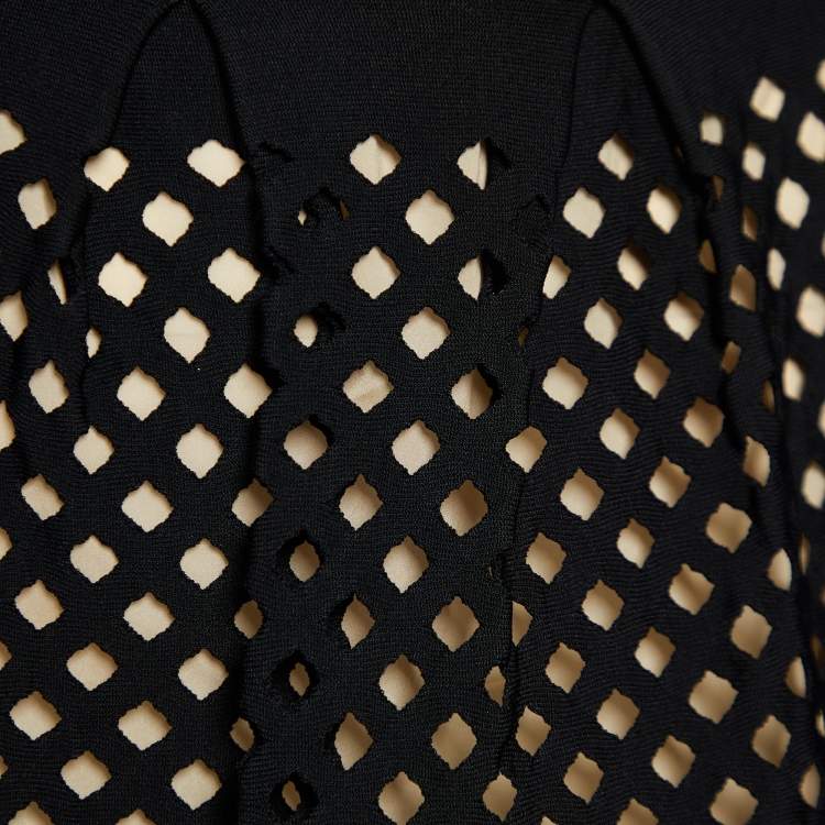 Pre Owned Fendi Black Cutout Knit Pleated Knee Length Skirt M