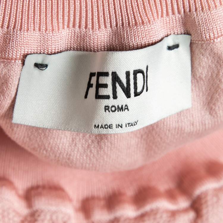Pre Owned Fendi Pink Logo Jacquard Knit Midi Skirt S