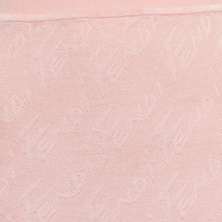 Pre Owned Fendi Pink Logo Jacquard Knit Midi Skirt S