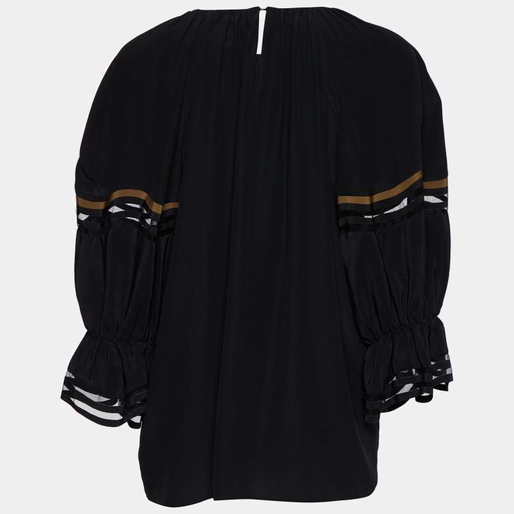 Pre Owned Fendi Black Silk Ruffled Sleeve Blouse M