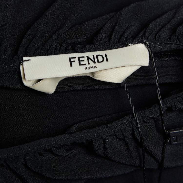 Pre Owned Fendi Black Silk Ruffled Sleeve Blouse M