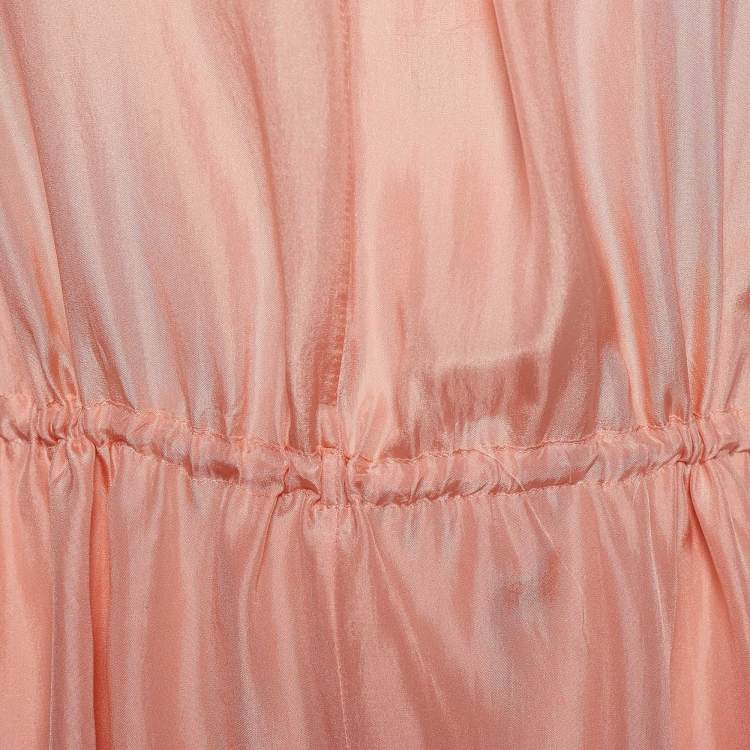 Pre Owned Fendi Pink Silk Ruffled Knee-Length Dress M