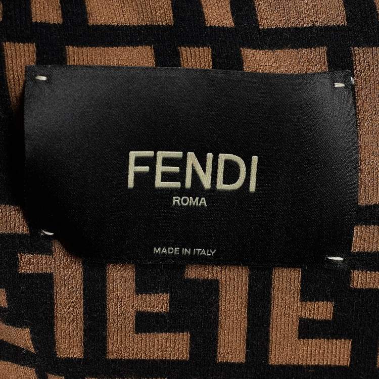 Pre Owned Fendi Brown Logo Monogram Knit Mink Detail Bomber Jacket S