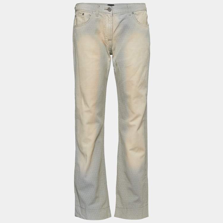 Pre Owned Fendi Vintage Cream FF Denim Straight Fit Jeans L Waist 31.5"