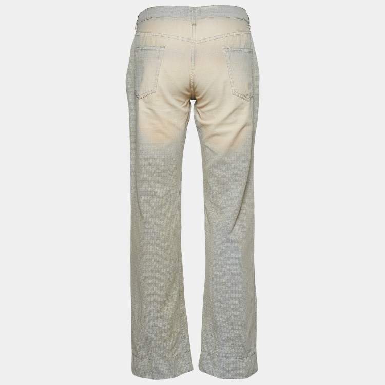Pre Owned Fendi Vintage Cream FF Denim Straight Fit Jeans L Waist 31.5"