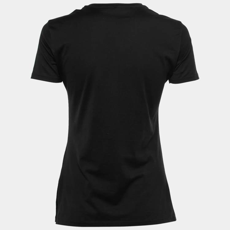 Pre Owned Fendi Black Cotton Sequin Embellished Short Sleeve T-Shirt XS