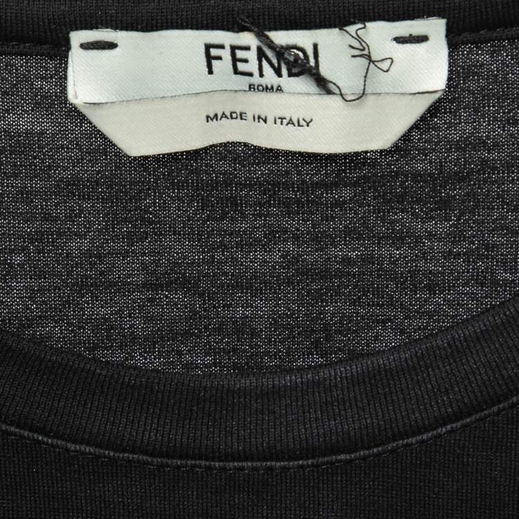 Pre Owned Fendi Black Cotton Sequin Embellished Short Sleeve T-Shirt XS