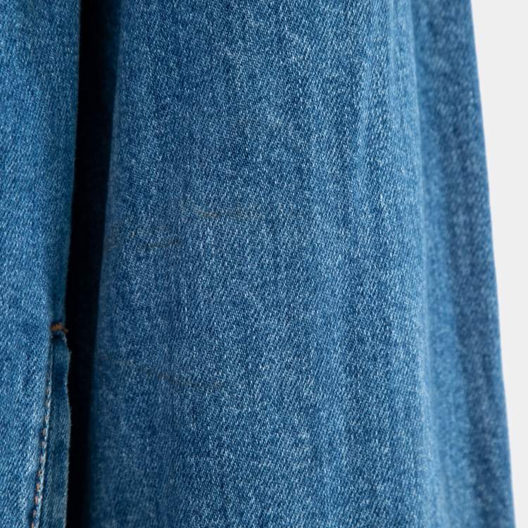 Pre Owned Fendi Blue Logo-Embroidered Denim Jacket S
