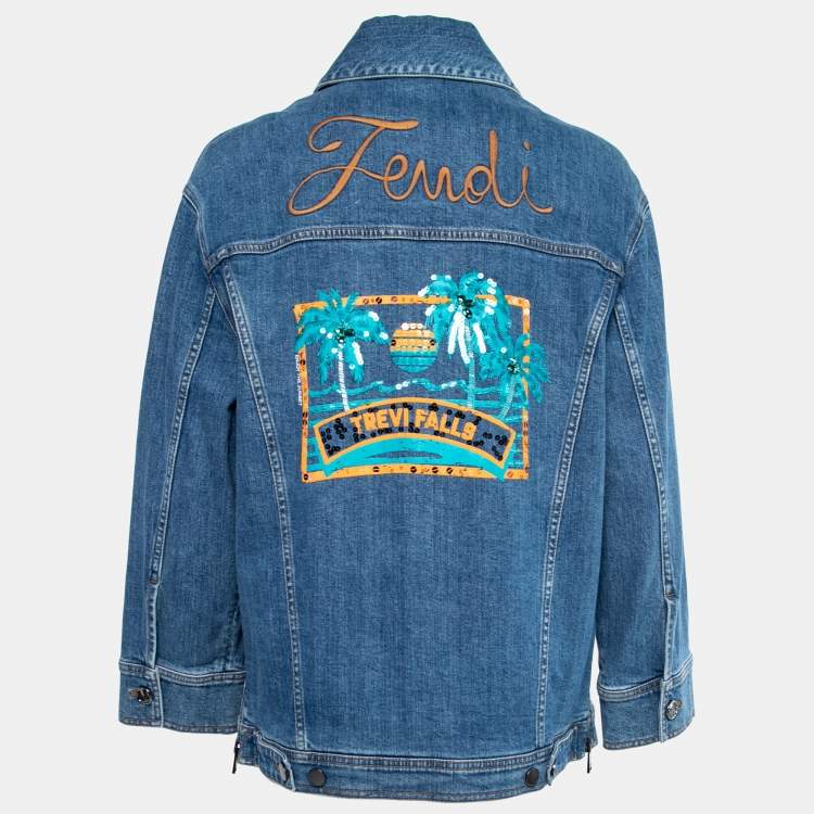 Fendi Blue Logo-Embroidered Denim Jacket S Fendi | TLC