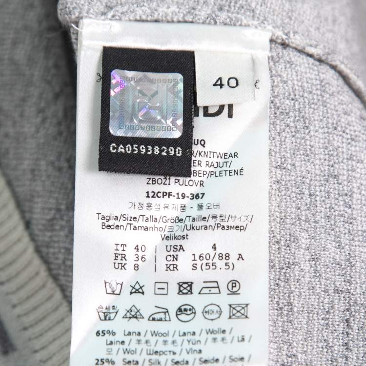 Pre Owned Fendi Grey Gradient Perforated Cashmere Knit Pullover Top S