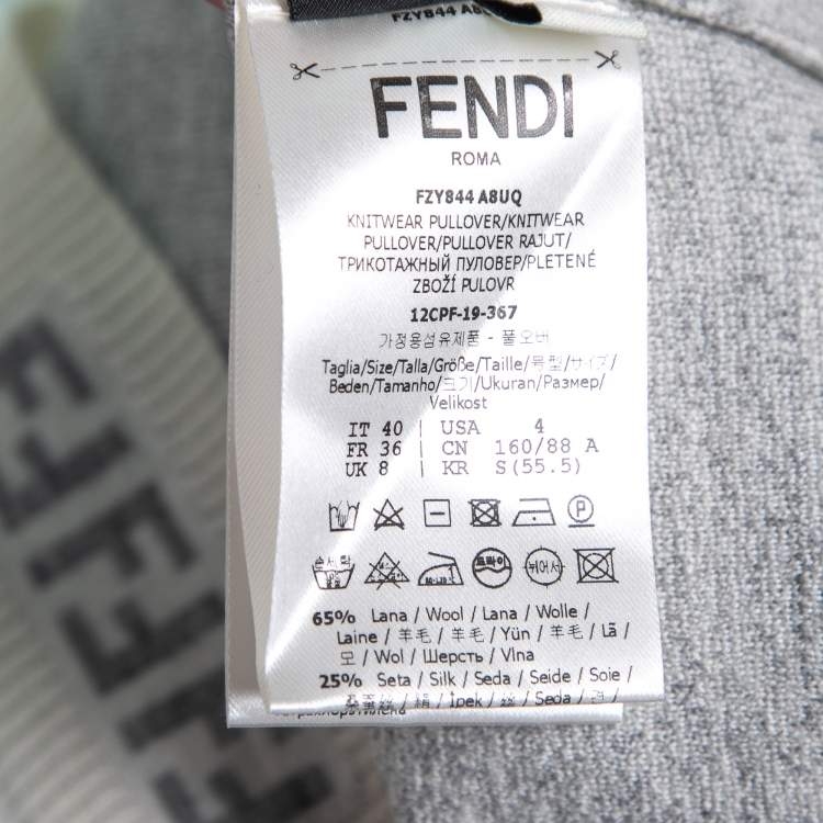 Pre Owned Fendi Grey Gradient Perforated Cashmere Knit Pullover Top S