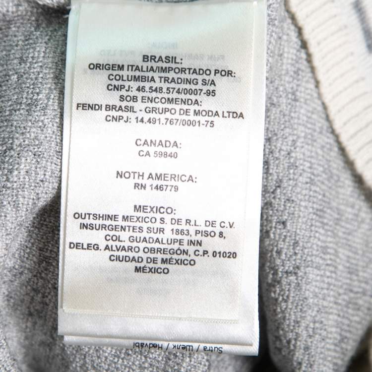 Pre Owned Fendi Grey Gradient Perforated Cashmere Knit Pullover Top S