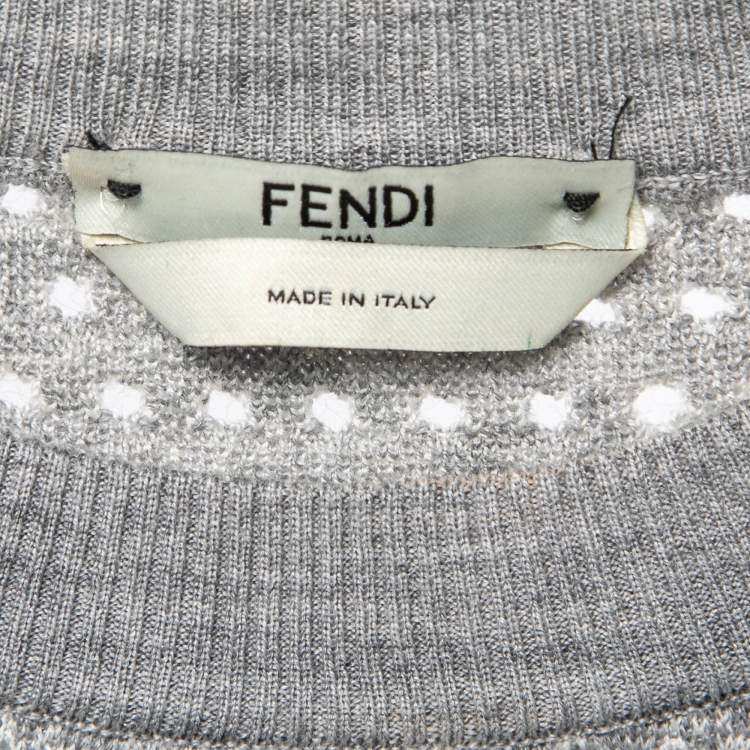 Pre Owned Fendi Grey Gradient Perforated Cashmere Knit Pullover Top S
