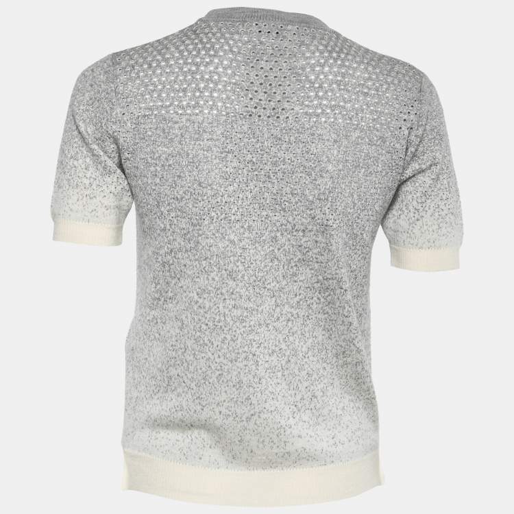 Pre Owned Fendi Grey Gradient Perforated Cashmere Knit Pullover Top S