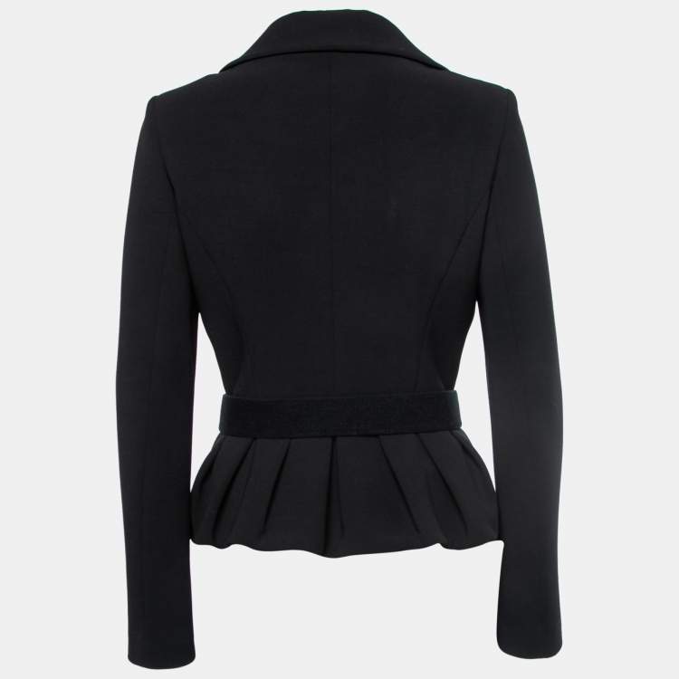 Pre Owned Fendi Black Wool Pleated Detail Belted Blazer M