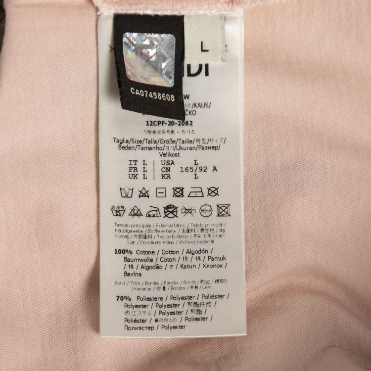 Pre Owned Fendi Pink Logo-Embroidered Cotton Crewneck T-Shirt L