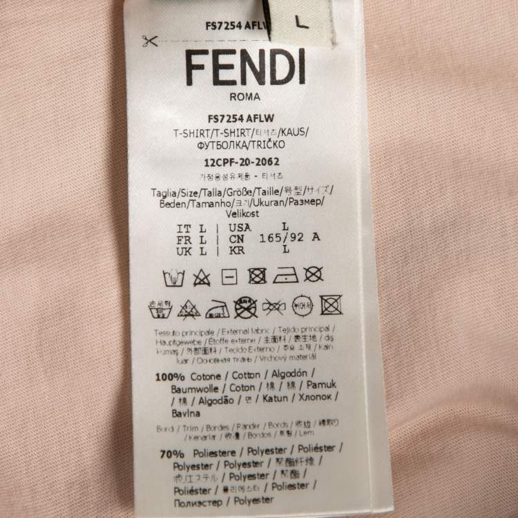 Pre Owned Fendi Pink Logo-Embroidered Cotton Crewneck T-Shirt L