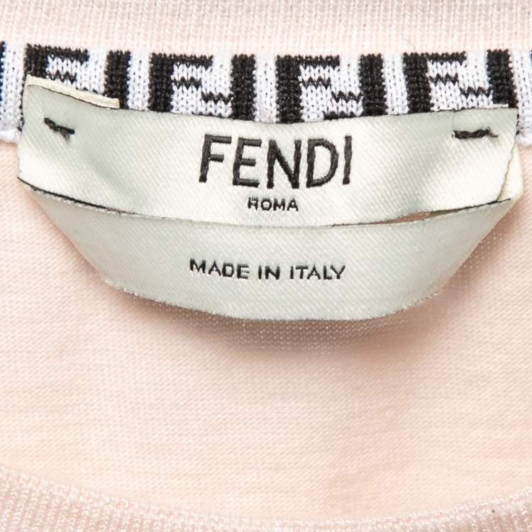 Pre Owned Fendi Pink Logo-Embroidered Cotton Crewneck T-Shirt L