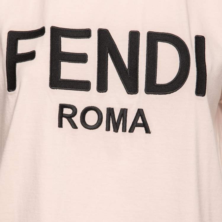 Pre Owned Fendi Pink Logo-Embroidered Cotton Crewneck T-Shirt L
