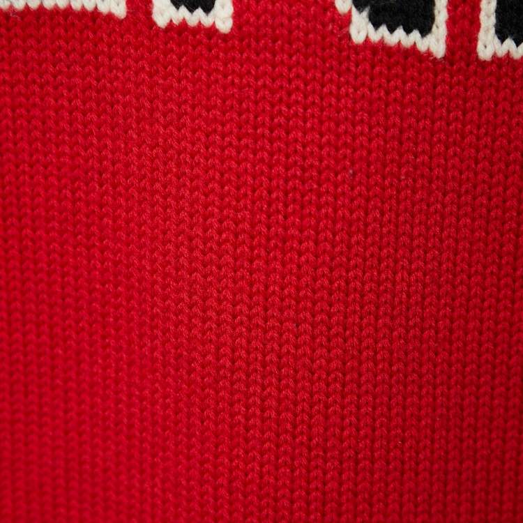 Pre Owned Fendi Red Intarsia Logo Fleece Wool Turtle Neck Sweater S