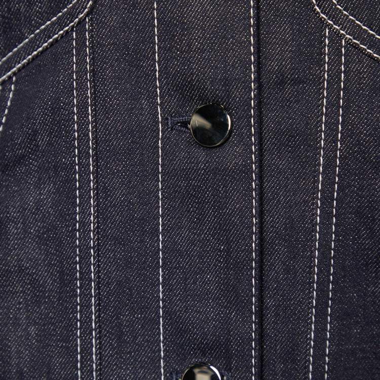 Pre Owned Fendi Blue Denim Logo Patch Fendimania Button Front Jacket S
