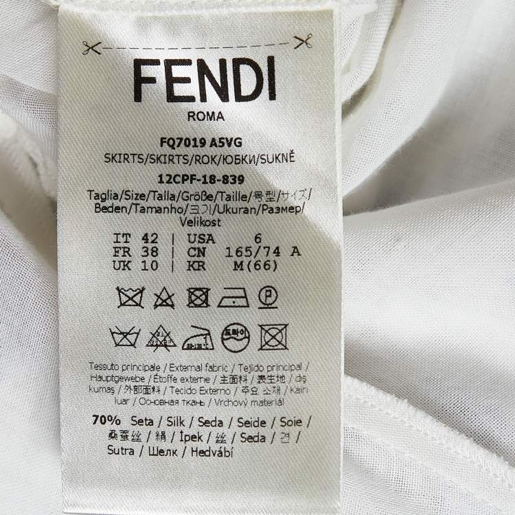 Pre Owned Fendi x Fila White Fendi Mania Print Silk Pleated Midi Skirt M