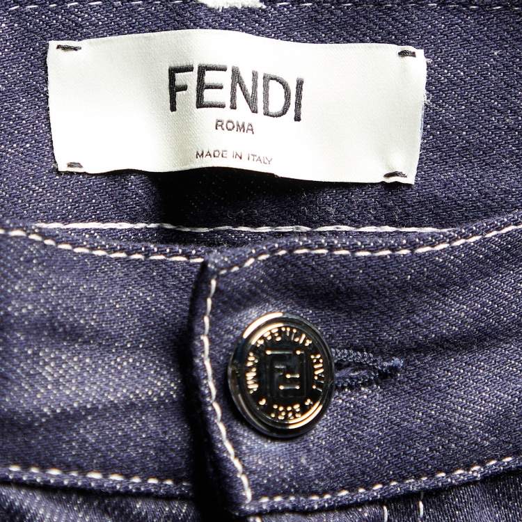 Pre Owned Fendi Blue Denim Fendimania Skinny Fit Jeans M Waist 30"