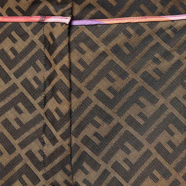 Pre Owned Fendi Vintage Brown FF Zucca Canvas Wide Leg Trousers L