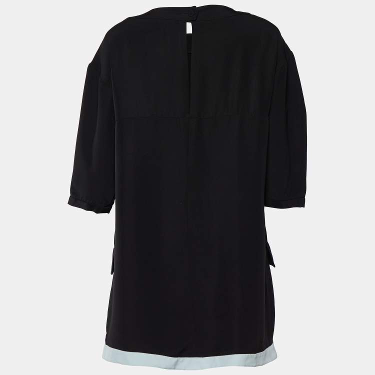 Pre Owned Fendi Black Silk Crepe Stripe Paneled Tunic S