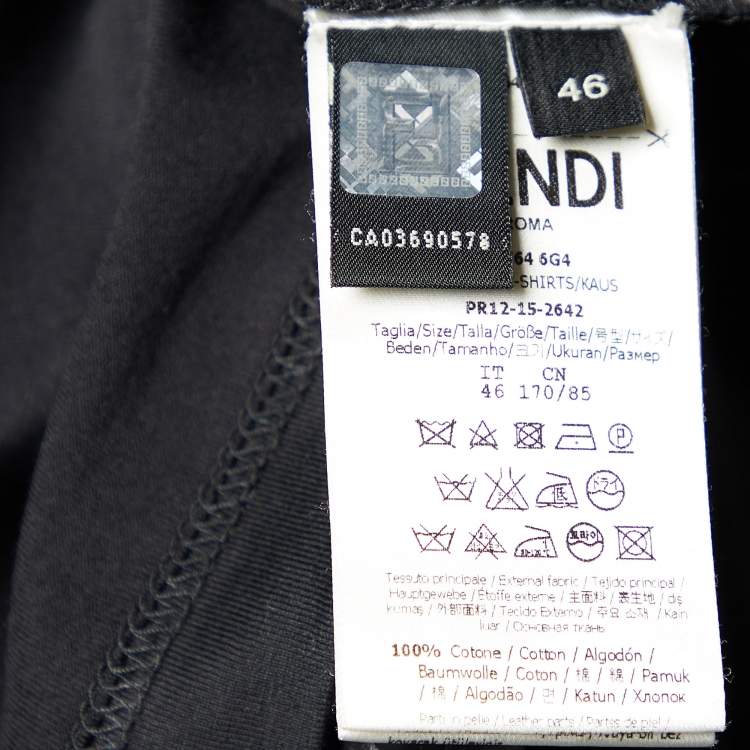 Pre Owned Fendi Black Monster Eye Printed Cotton Knit Zip Detail T-Shirt L