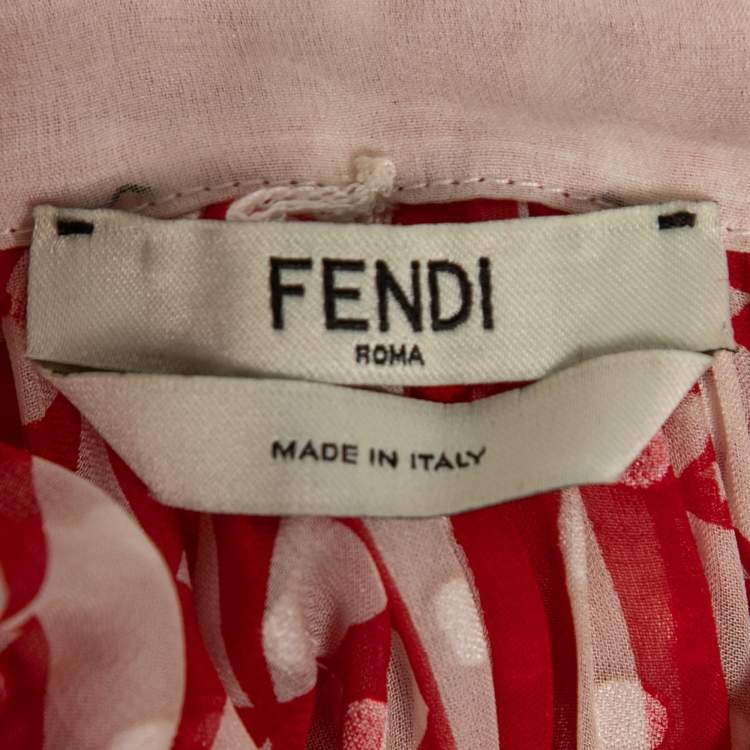 Pre Owned Fendi Red Geometric Printed Silk Belted Maxi Dress S