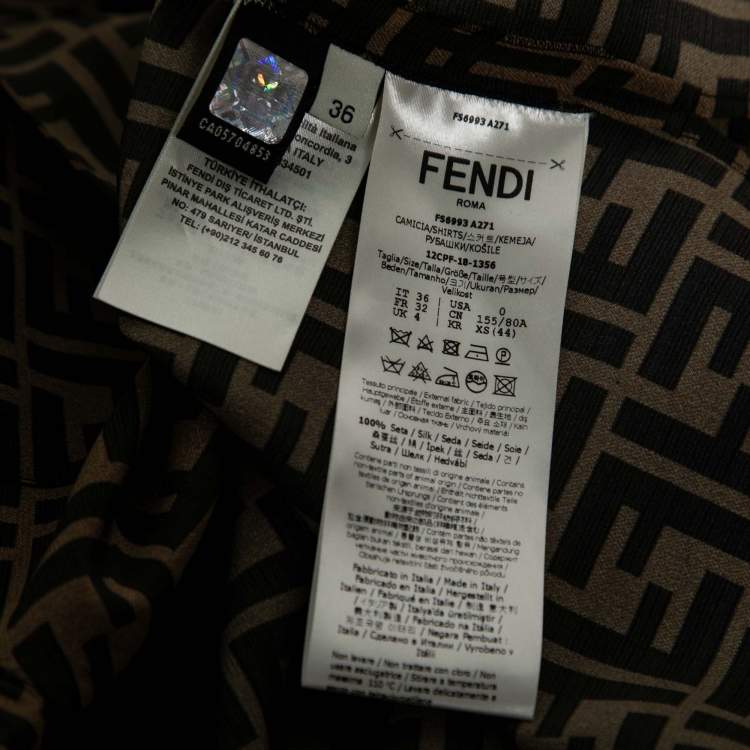 Pre Owned Fendi Brown Zucca Print Silk Pajama Top & Pants Set XS