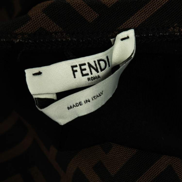 Pre Owned Fendi Brown Zucca Monogram Mesh Sheath Dress M 