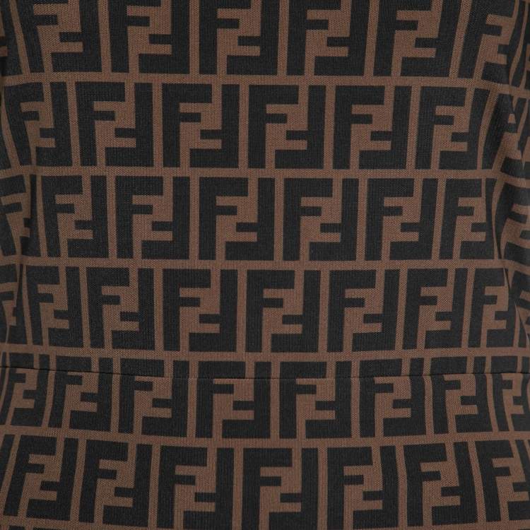 Pre Owned Fendi Brown Zucca Monogram Mesh Sheath Dress M 