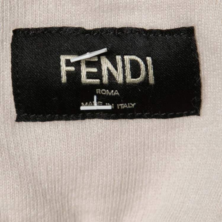 Pre Owned Fendi Off White Cotton Band Logo Trim Hoodie XL