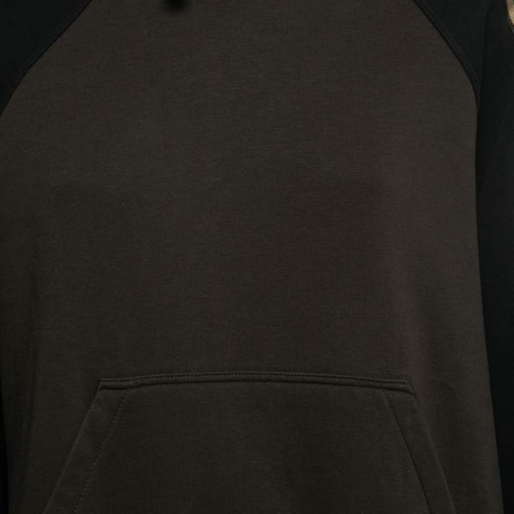 Pre Owned Fendi Black & Brown Cotton Band Logo Trim Hoodie L