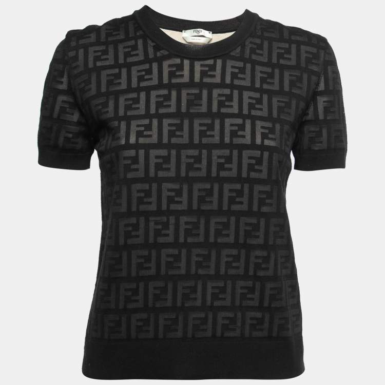 Pre Owned Fendi Black Zucca Monogram Knit Pullover Top S 