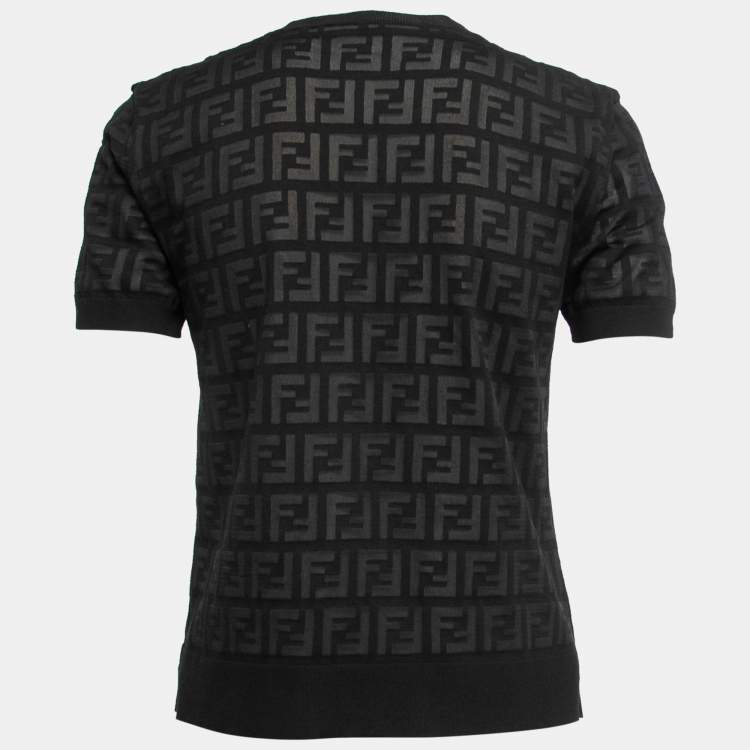 Pre Owned Fendi Black Zucca Monogram Knit Pullover Top S 