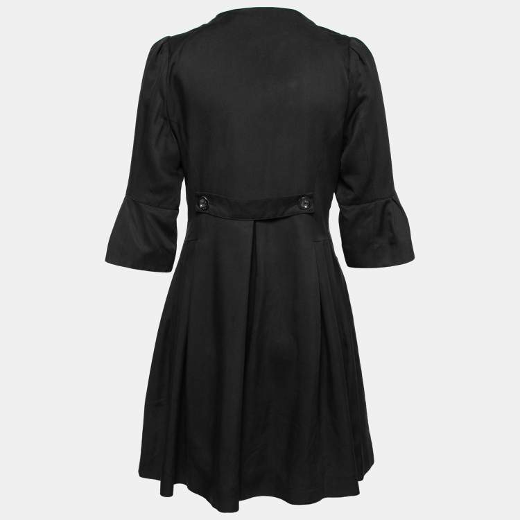 Pre Owned Fendi Black Crepe Pleated Button Front Dress M