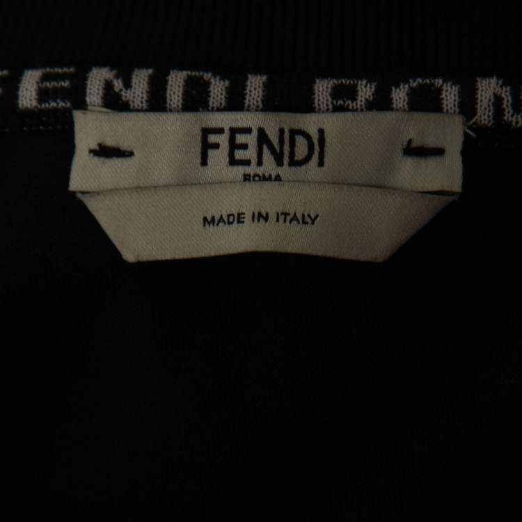 Pre Owned Fendi Black Cotton Sequin Logo Embellished Short Sleeve T-Shirt M 