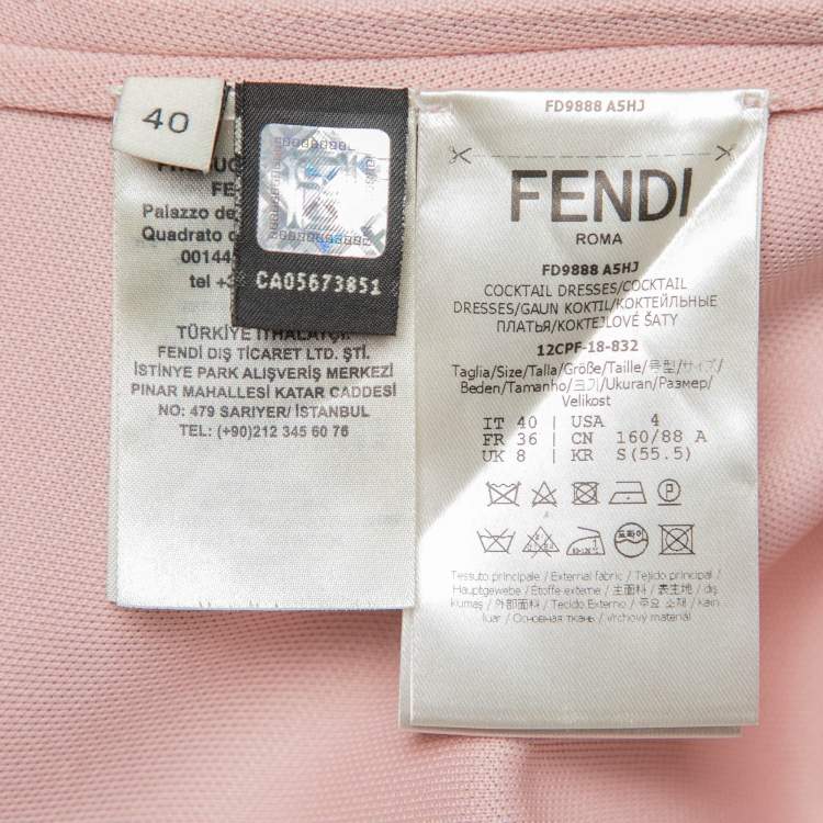 Pre Owned Fendi Pink Crepe Rib Knit Collar Detail Belted Midi Dress S