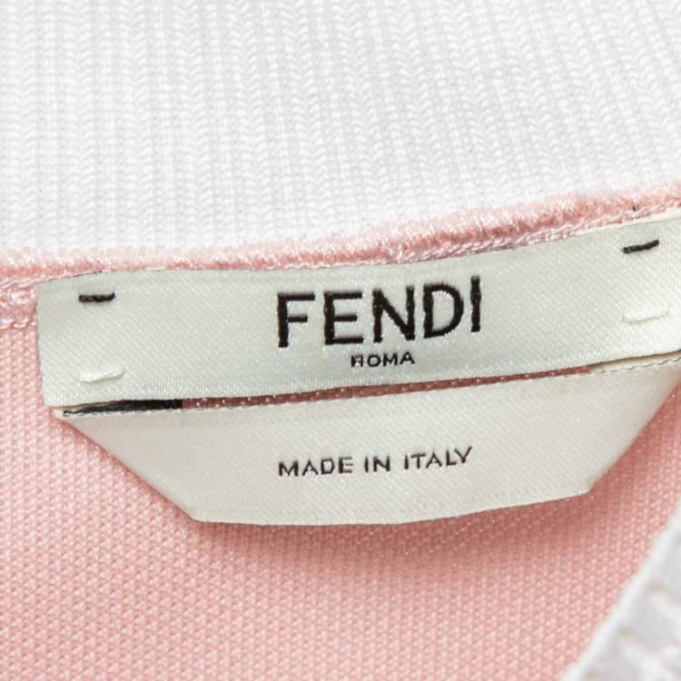 Pre Owned Fendi Pink Crepe Rib Knit Collar Detail Belted Midi Dress S