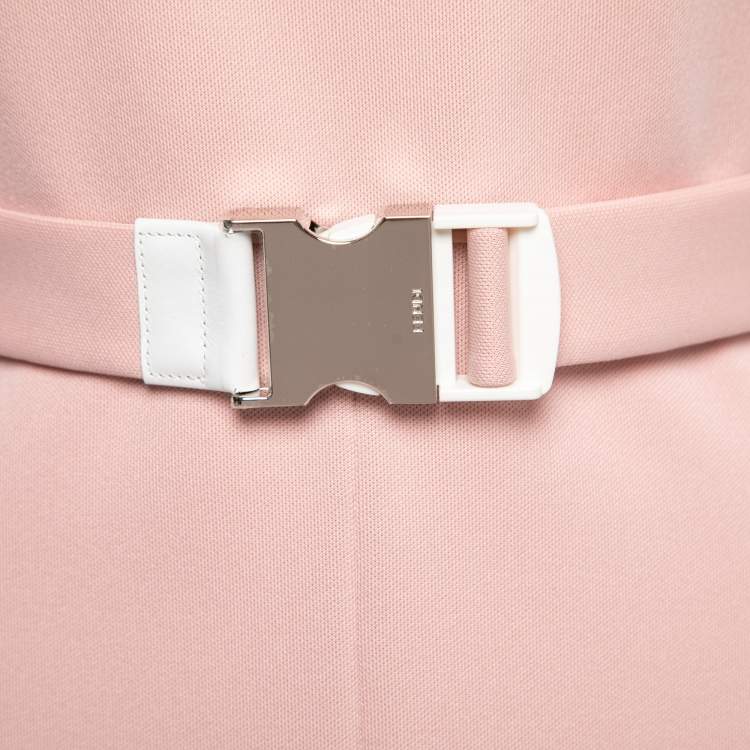 Pre Owned Fendi Pink Crepe Rib Knit Collar Detail Belted Midi Dress S