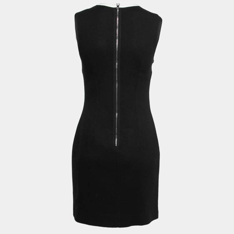 Pre Owned Fendi Black Wool Purple Panelled Shift Dress S 