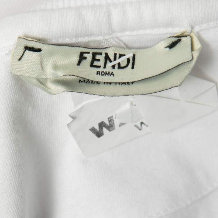 Pre Owned Fendi White Cotton Flocked Logo Short Sleeve T-Shirt XS