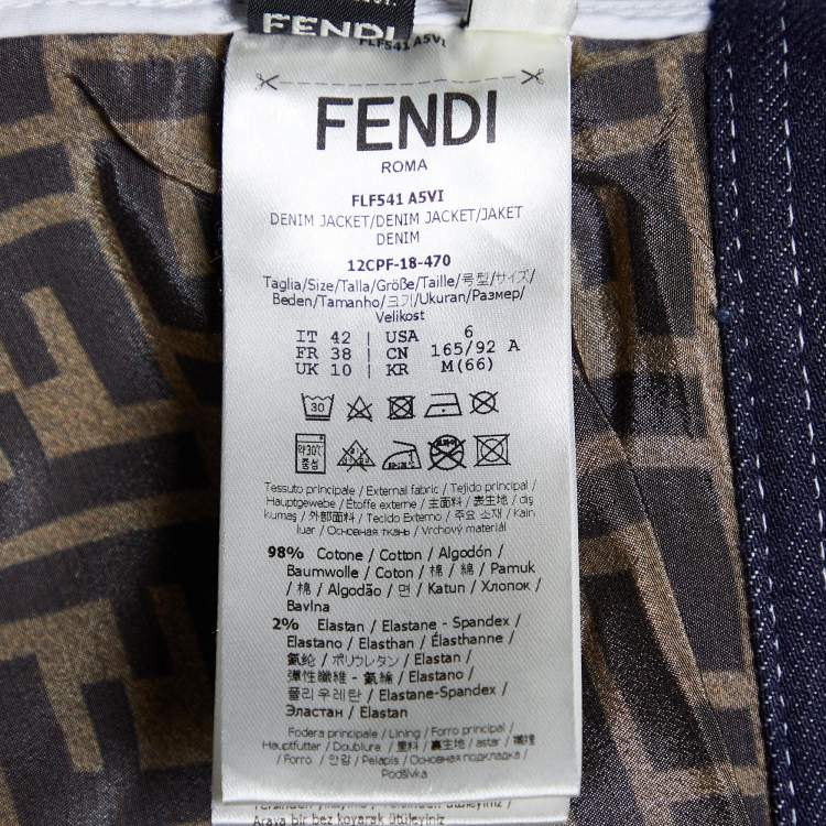 Pre Owned Fendi Navy Blue Denim Logo Detail Button Front Jacket M
